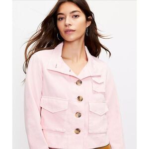 Loft women’s soft pink, long sleeve denim jacket size XXS
